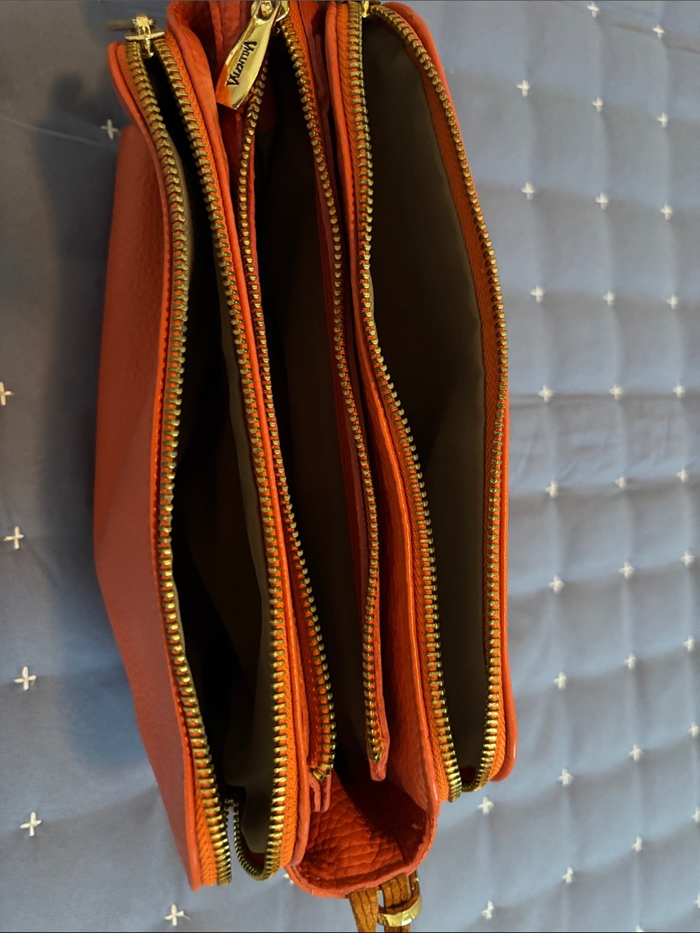 Valentina Coral-Red Pebbled Leather Shoulder Bag with Gold Chain - Picture 6 of 6